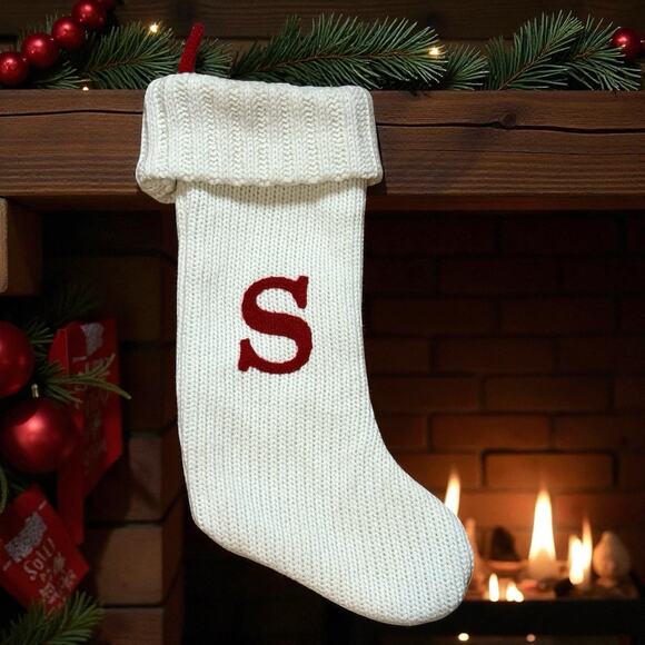 Wondershop Monogram Christmas Stocking Letter S Initial Ivory Red Knit Target - Picture 1 of 9